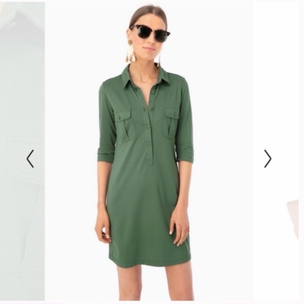 Persifor Winpenny Hunter Green Knit Shirt Dress 3/4 Sleeve Pockets Medium